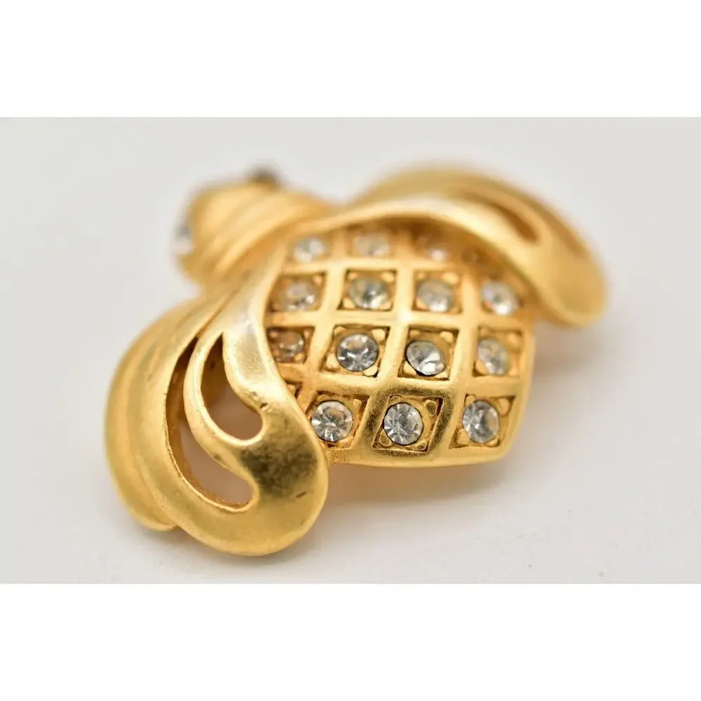 Swarovski Vintage Bee Bug Pin Brooch Brushed Gold Crystal Swan Signed 90s BinBG
